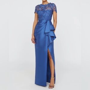 THEIA Selena Column Draped Dress - Blue Mirage